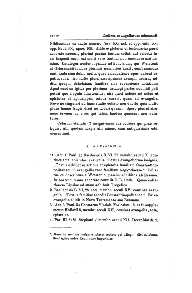 Page from Tischendorf's edition with list indicating the number he assigned to each manuscript he used.